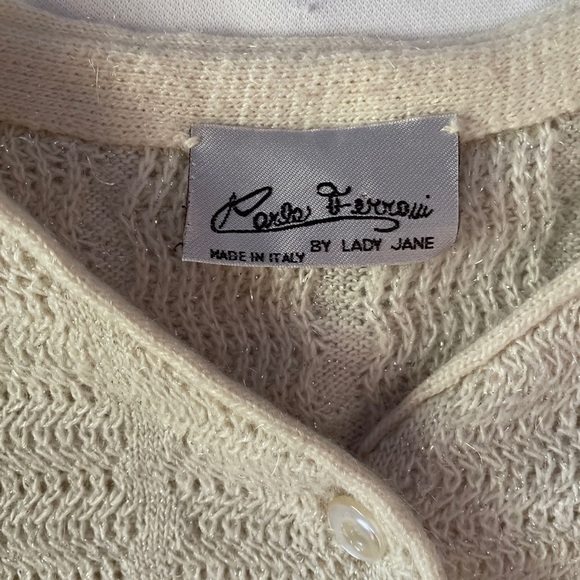 CARLA FERRONI By Lady Jane Ivory Short Cardigan Sweater Size Large Made in Italy - Picture 2 of 12